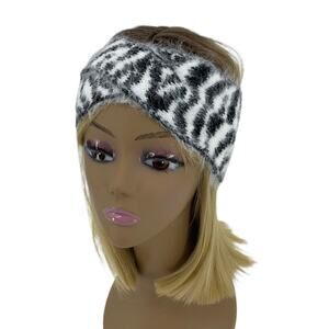 DKNY Black + White Fuzzy Zebra Animal Print Twist Front Headband One Size